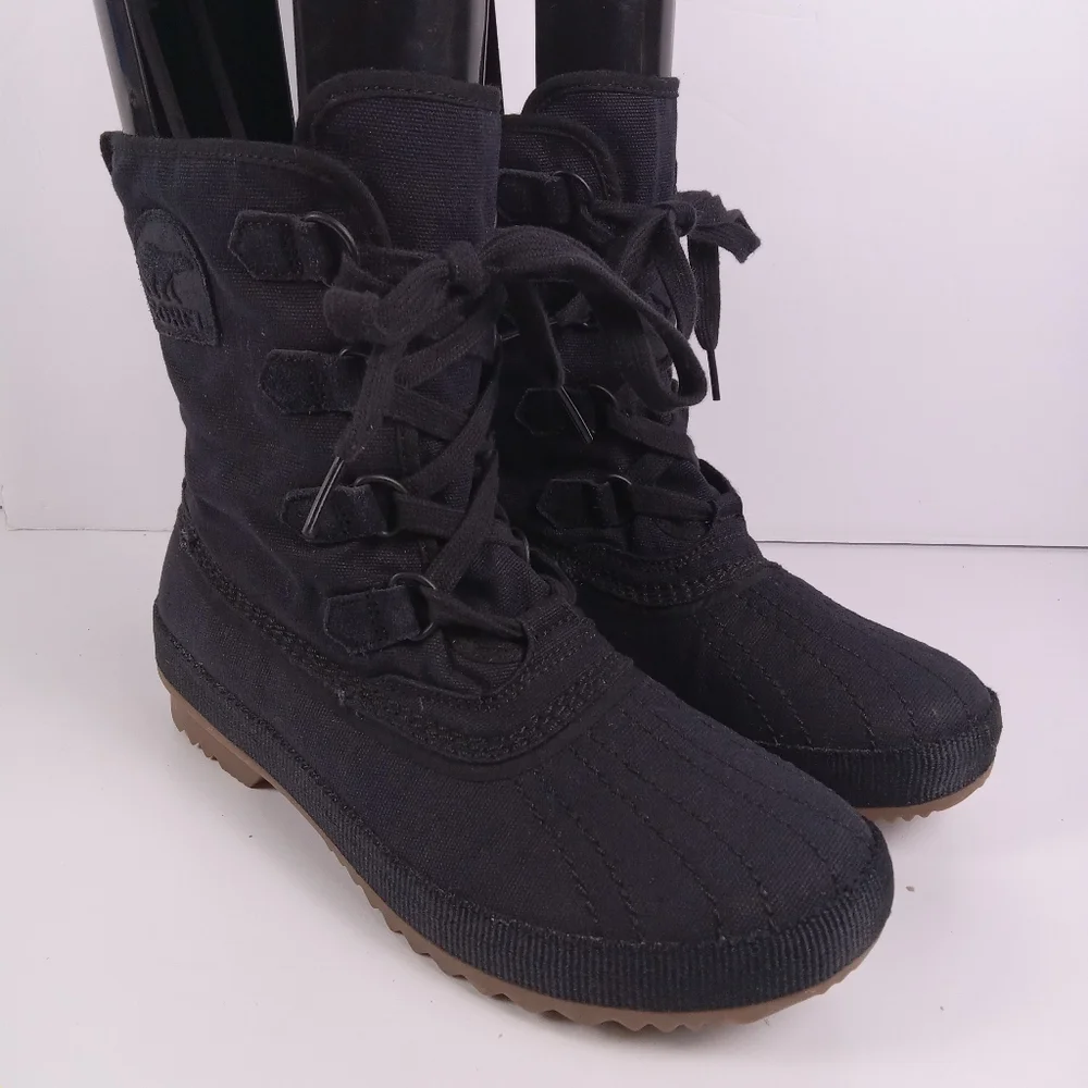 SOREL Women’s Tivoli Rugged Black Canvas Mid-Calf Winter Boots Size 9 Gorpcore